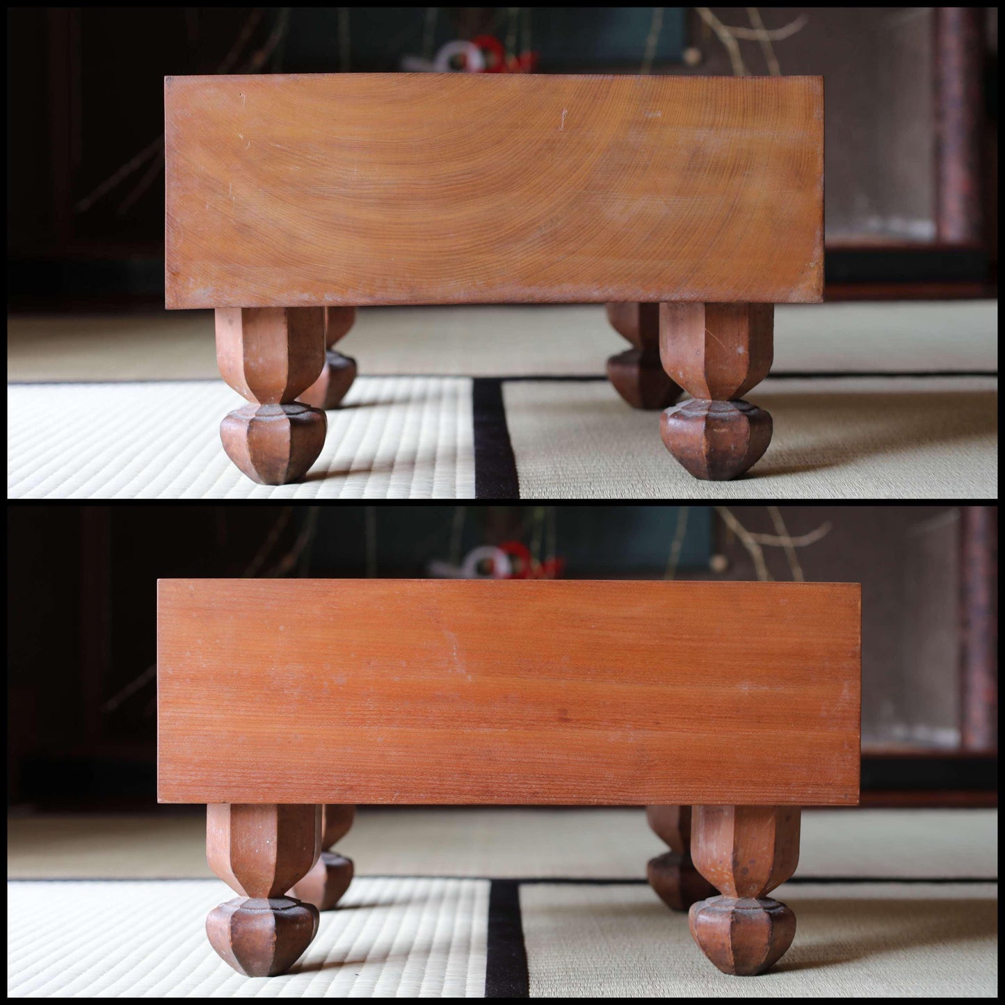 FINE! Go playing table curved out of a single wood, IGO stone shell set board game ,Japanese furniture HAMAGURI H10.4×17.8in/H26.5×45.2cm