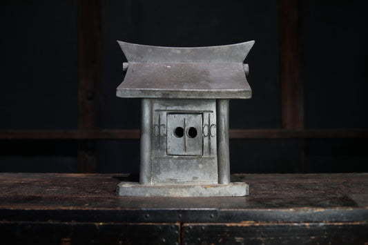 RARE! Japanese antique Zushi Cabinet with god EBISU DAIKOKU, kamidana Japanese Buddhist shinto shrine Kawara tile 1700s H12.2in/H31cm