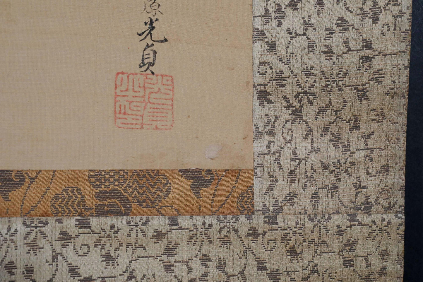 FINE! Japanese antique 1700s hanging scroll of water color painting by 藤原, a pair of cranes and pine tree with sign H68.5in/H174cm