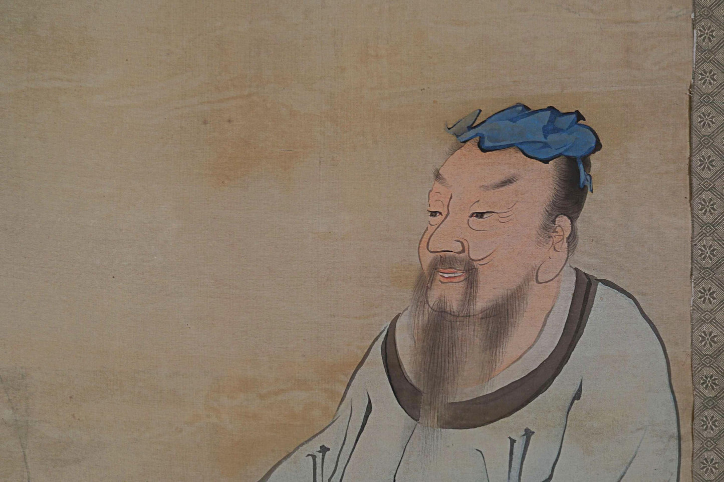 Japanese antique 1800s 文晁 ink painting scroll hermit Zen painting, ink and wash old hanging scroll Kakejiku Kanji signature H66.9in/H170cm