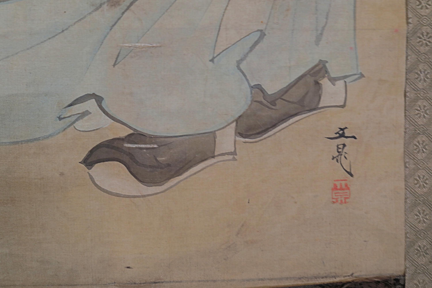 Japanese antique 1800s 文晁 ink painting scroll hermit Zen painting, ink and wash old hanging scroll Kakejiku Kanji signature H66.9in/H170cm