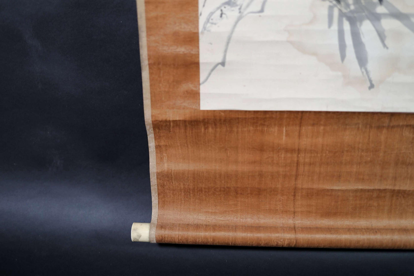 Japanese antique hanging scroll of brush painting and calligraphy, ink painting of bamboo with signature 1800s H81.1×23.6in / 206x60cm