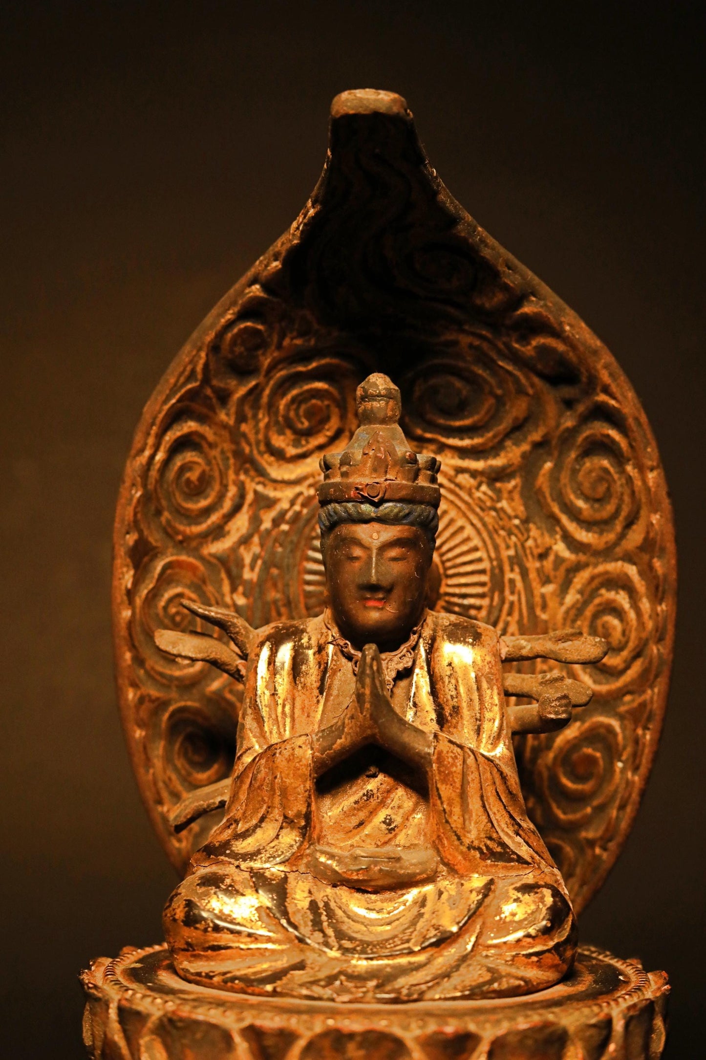 FINE! Japanese Antique sculpture From Buddhist temple statue of 観音kannon shrine 1800 Edo era wood hand craft Buddhist alter H18.7×11.8in