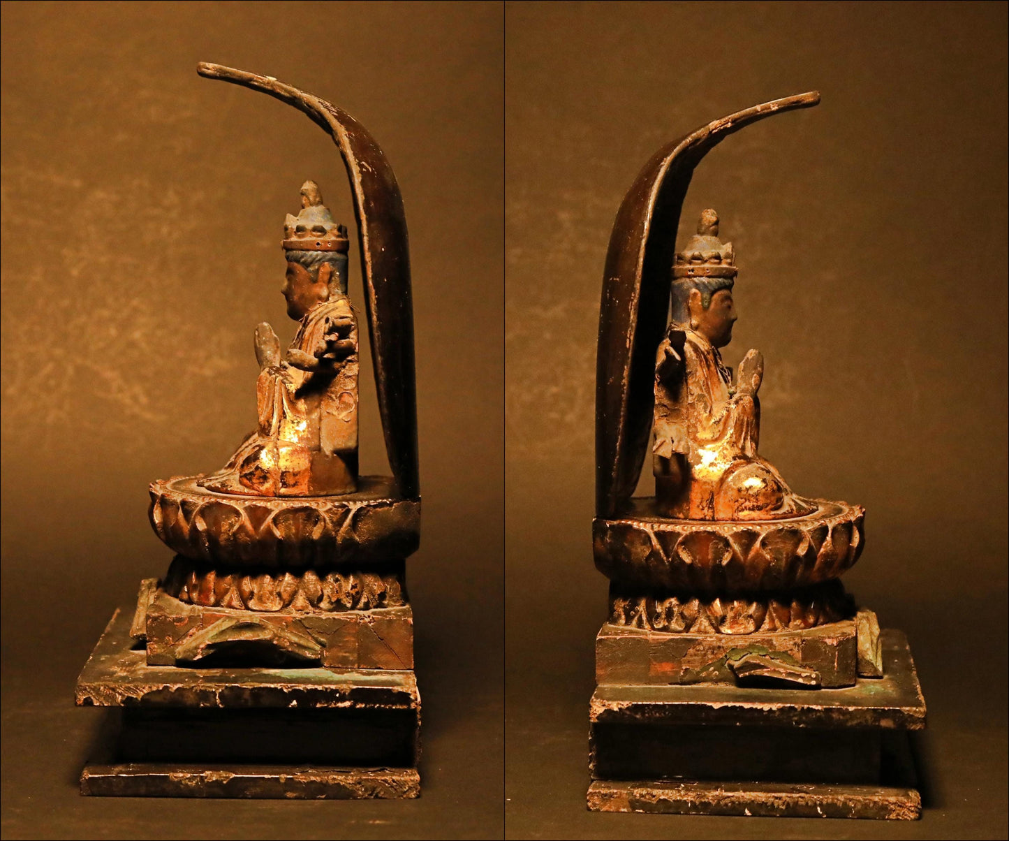 FINE! Japanese Antique sculpture From Buddhist temple statue of 観音kannon shrine 1800 Edo era wood hand craft Buddhist alter H18.7×11.8in