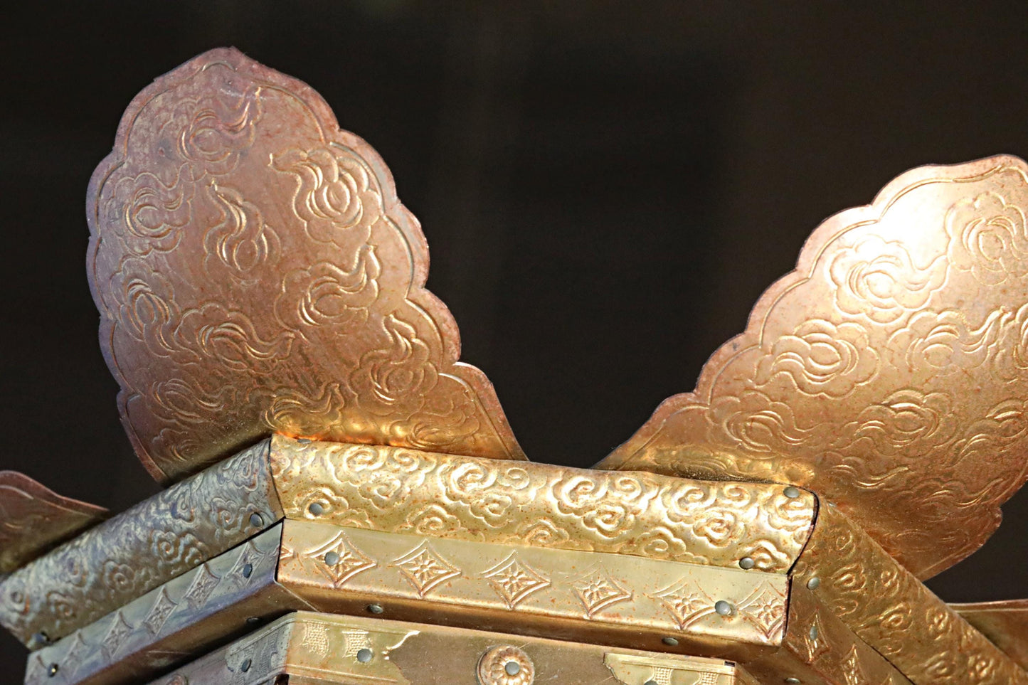 RARE! BIG! Japanese Antique gold Lantern Buddhist temple lamp Hanging Lantern Tsuridoro open work H14.6×W16.5in/H37×42cm