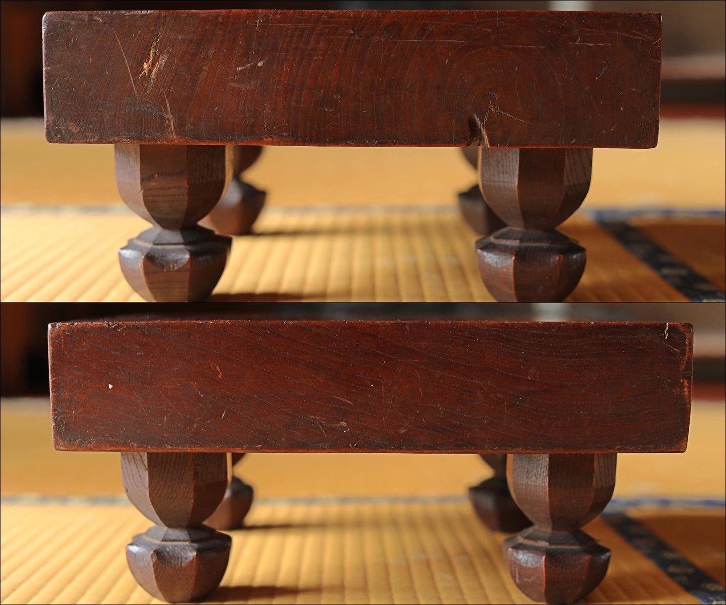 Japanese furniture antique full of set SHOGI board game playing table curved out of one wood with pieces and stand ready to play 1890s