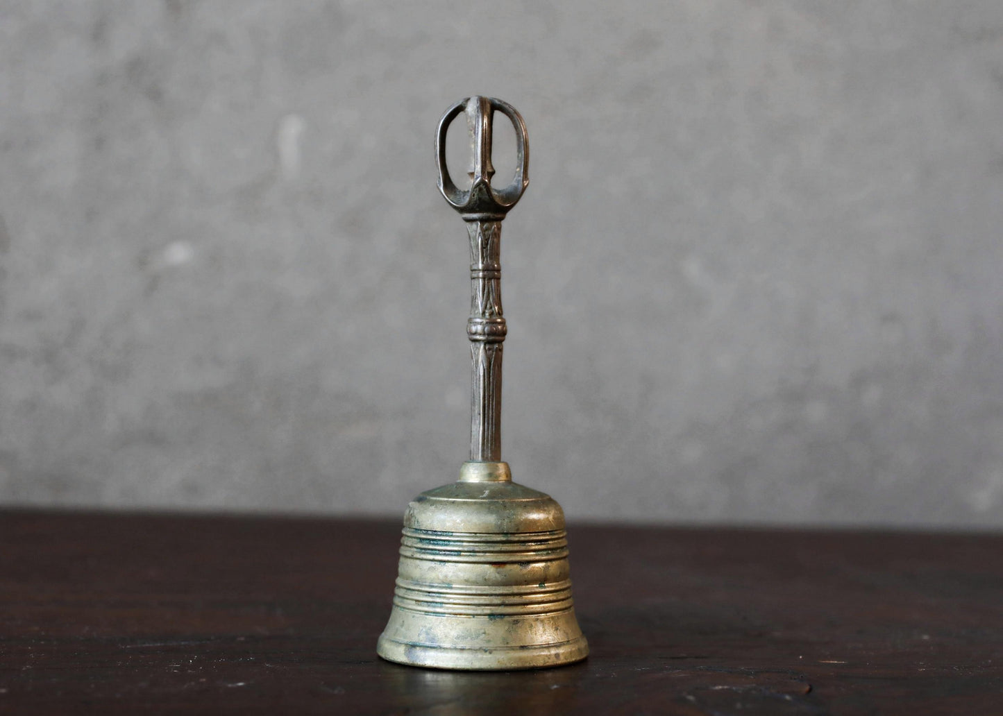 FINE! Japanese antique hand bell, esoteric buddhism altar chanting brass bronze hand bell pilgrim craft, monk tool for ceremony H4.7in/H12cm