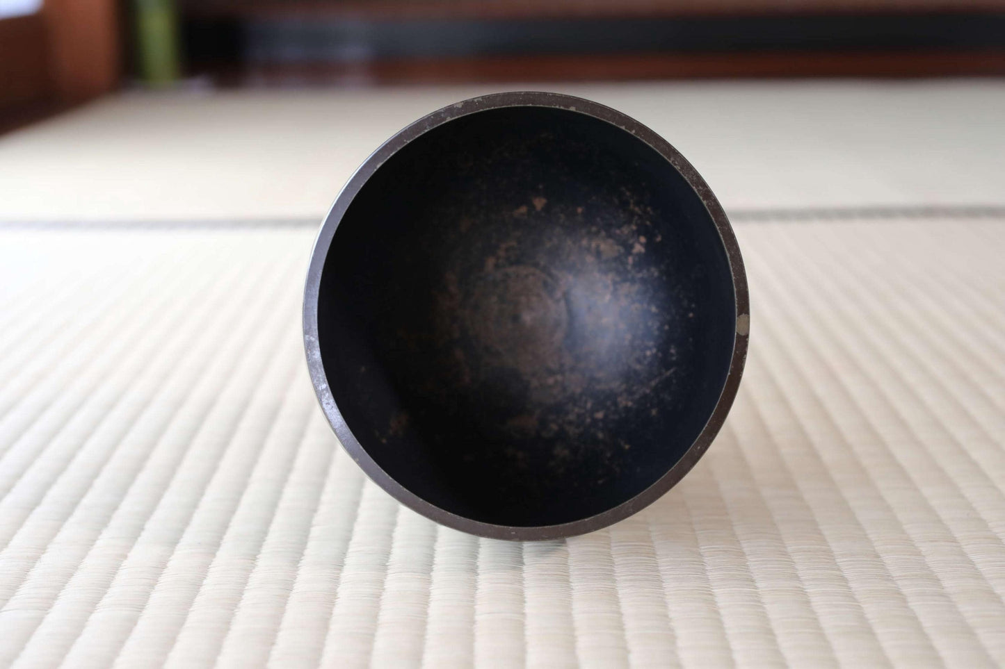 Japanese vintage Bronze buddhist chanting bell with flower design cushion, Singing Bowl, ORIN Buddhist temple with stick W5.5in/14cm