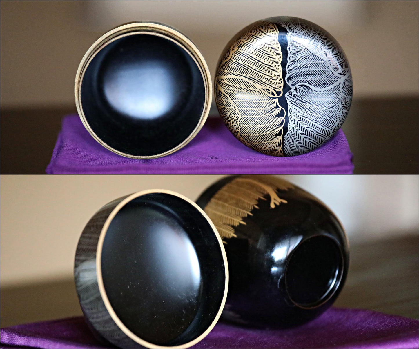 FINE!! RARE! Japanese vintage "matcha" green tea caddy with gold Silver willow tree Wajima Makie "棗 natsume" for tea ceremony H2.6in/H2.6cm