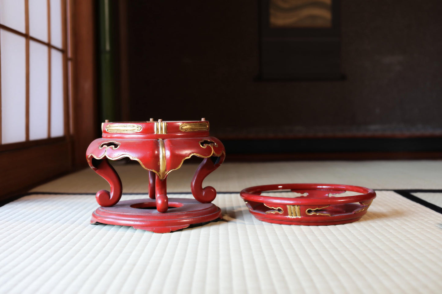FINE! Japanese antique Bronze buddhist chanting bell with sign妙龍, Singing Bowl, ORIN Buddhist with wooden stand cushions stick W9.1in/W23cm