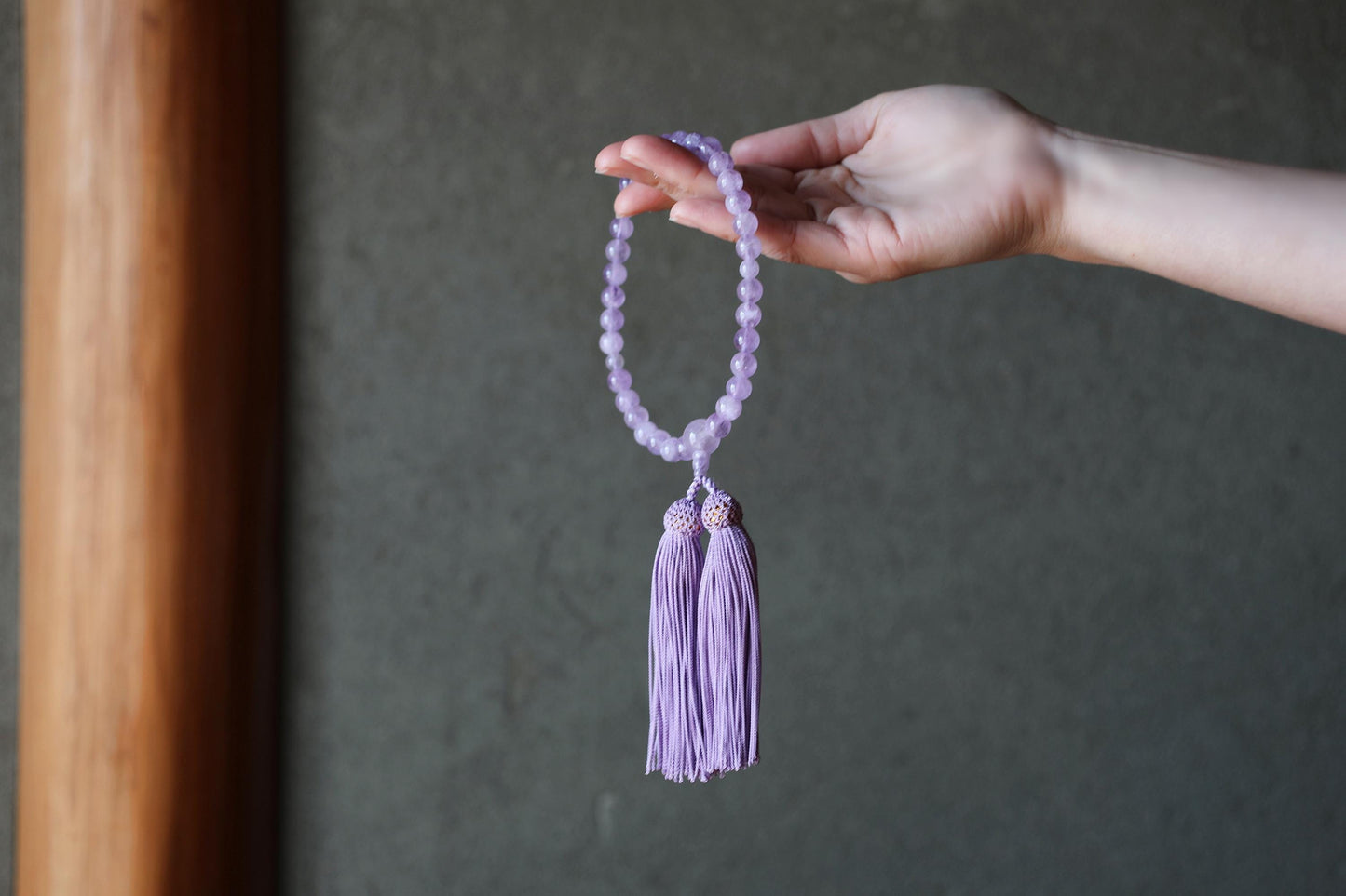 FINE! Japanese buddhist Prayer Rosary made of Amethyst beads and silk, JUZU Power stone Meditation Zen with Silk Pouch wooden box for GIT