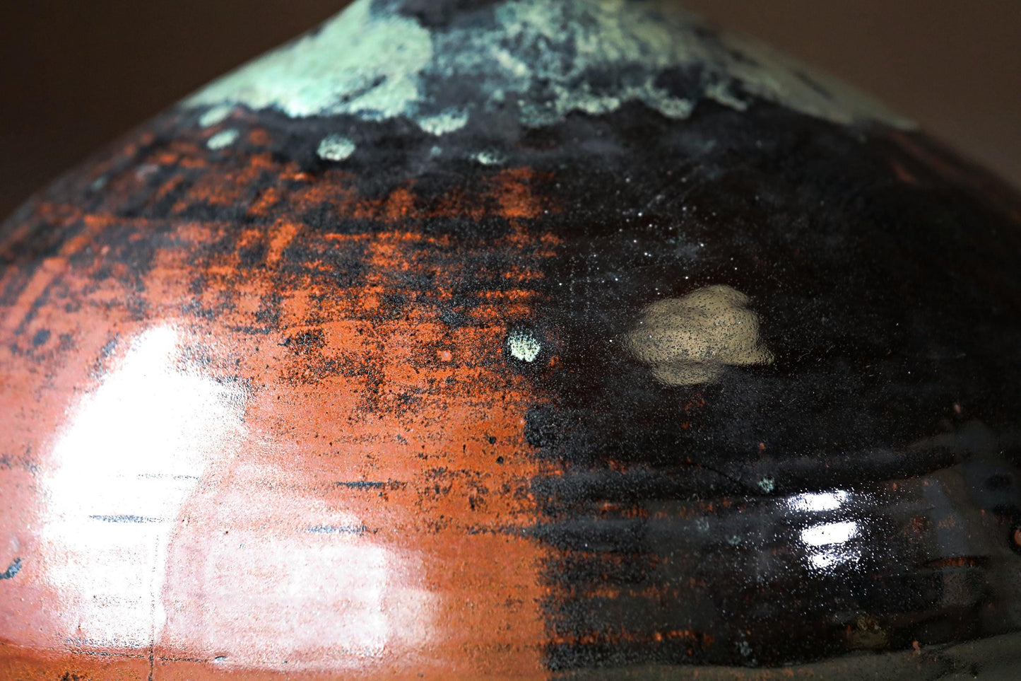 BIG! RARE! Japanese vintage ceramic jar Mashiko ware MINGEI, Half black and half brown H17.3xW12.2/H44xW31cm