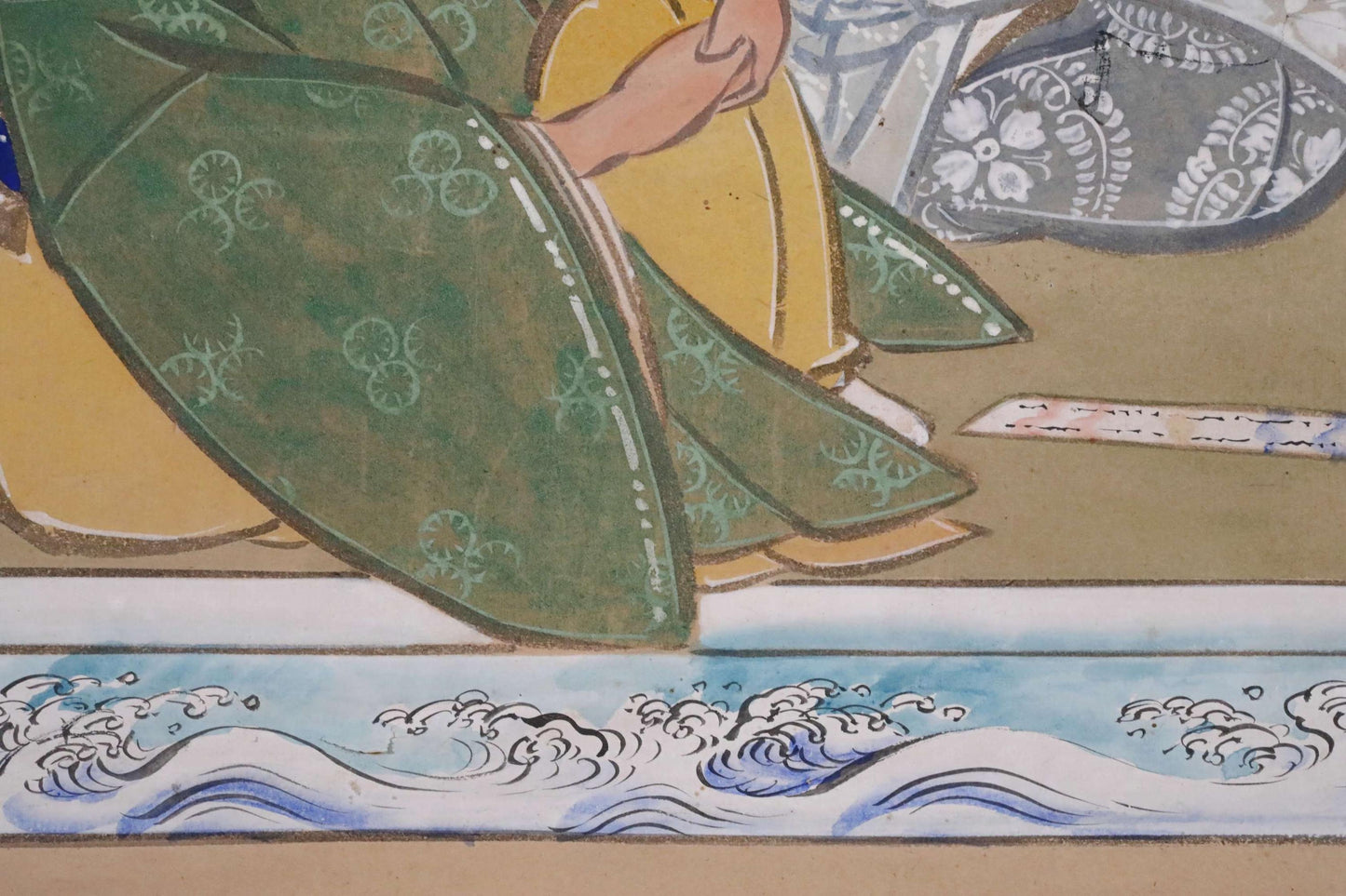 Japanese antique watercolor painting scroll of three nobles by Nangaku imitation, KAKEJIKU with BOX in 1900s Kanji signature H72in/H183cm