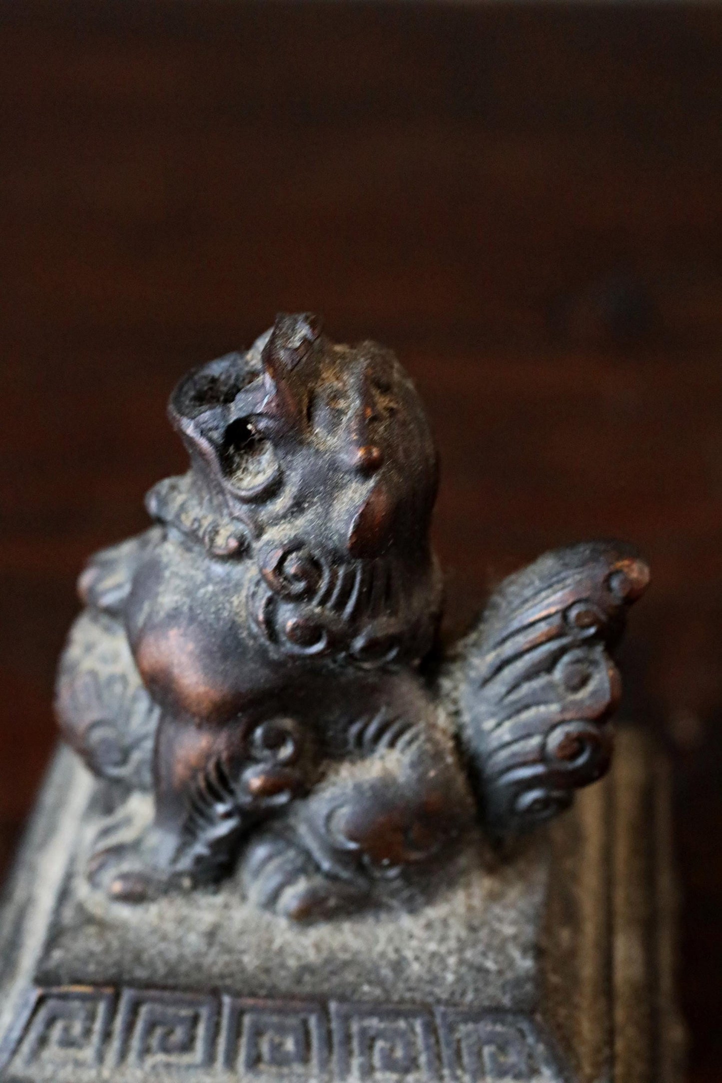 Japanese antique bronze small censer incense holder with shishi lion sign ,Smoke from the lion's mouth For GIFT H3.9in/H10cm