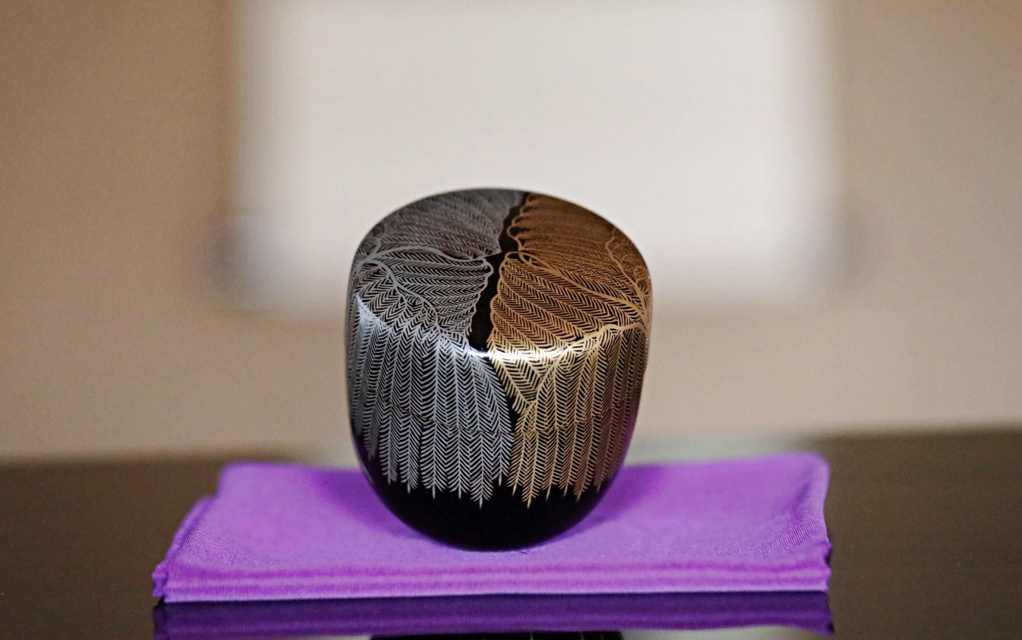 FINE!! RARE! Japanese vintage "matcha" green tea caddy with gold Silver willow tree Wajima Makie "棗 natsume" for tea ceremony H2.6in/H2.6cm