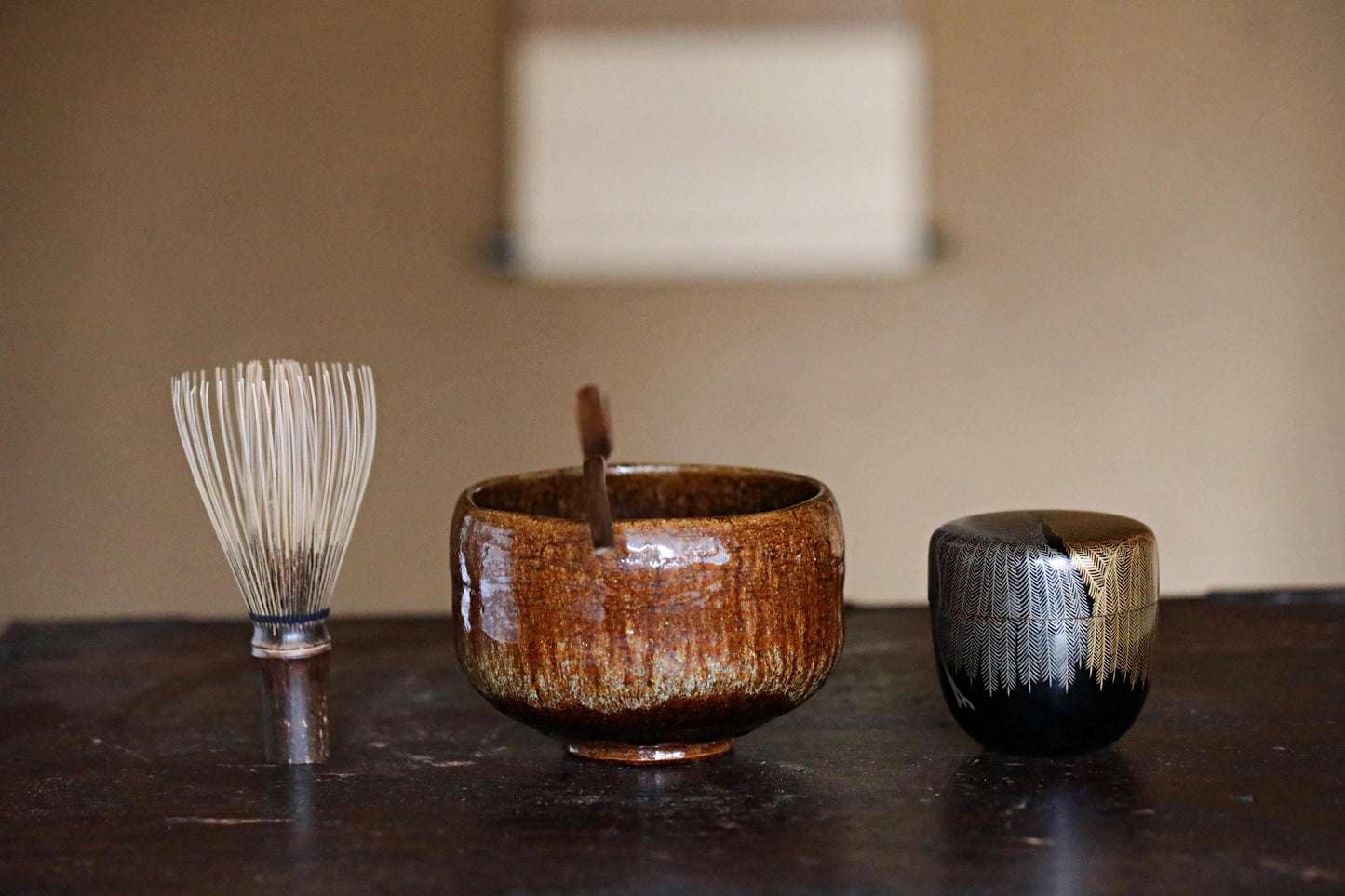 FINE!! RARE! Japanese vintage "matcha" green tea caddy with gold Silver willow tree Wajima Makie "棗 natsume" for tea ceremony H2.6in/H2.6cm