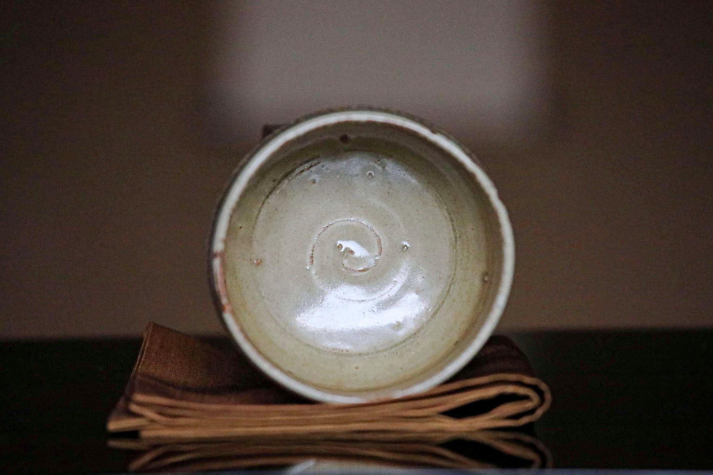 Fine green tea bowl Japanese antique CHAWAN Rikyu利休 like bale shaped handmade Matcha Cup Tea Ceremony with box sign H3.3×3.9in/H8.5×9.8in