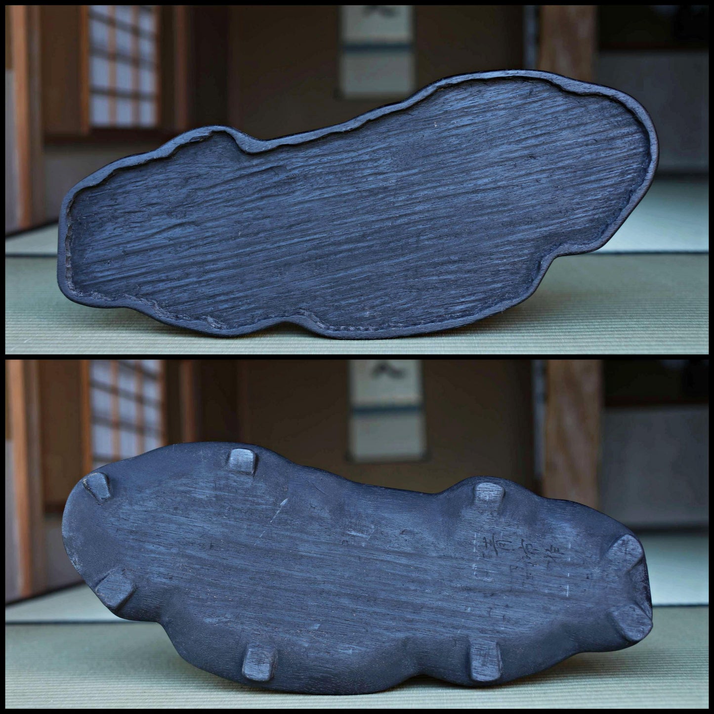 BIG! Japanese old "SUISEKI" scholars stone, indoor viewing stone, Zen garden stone, with a hand carved pedestal W20.7in / 52.5cm