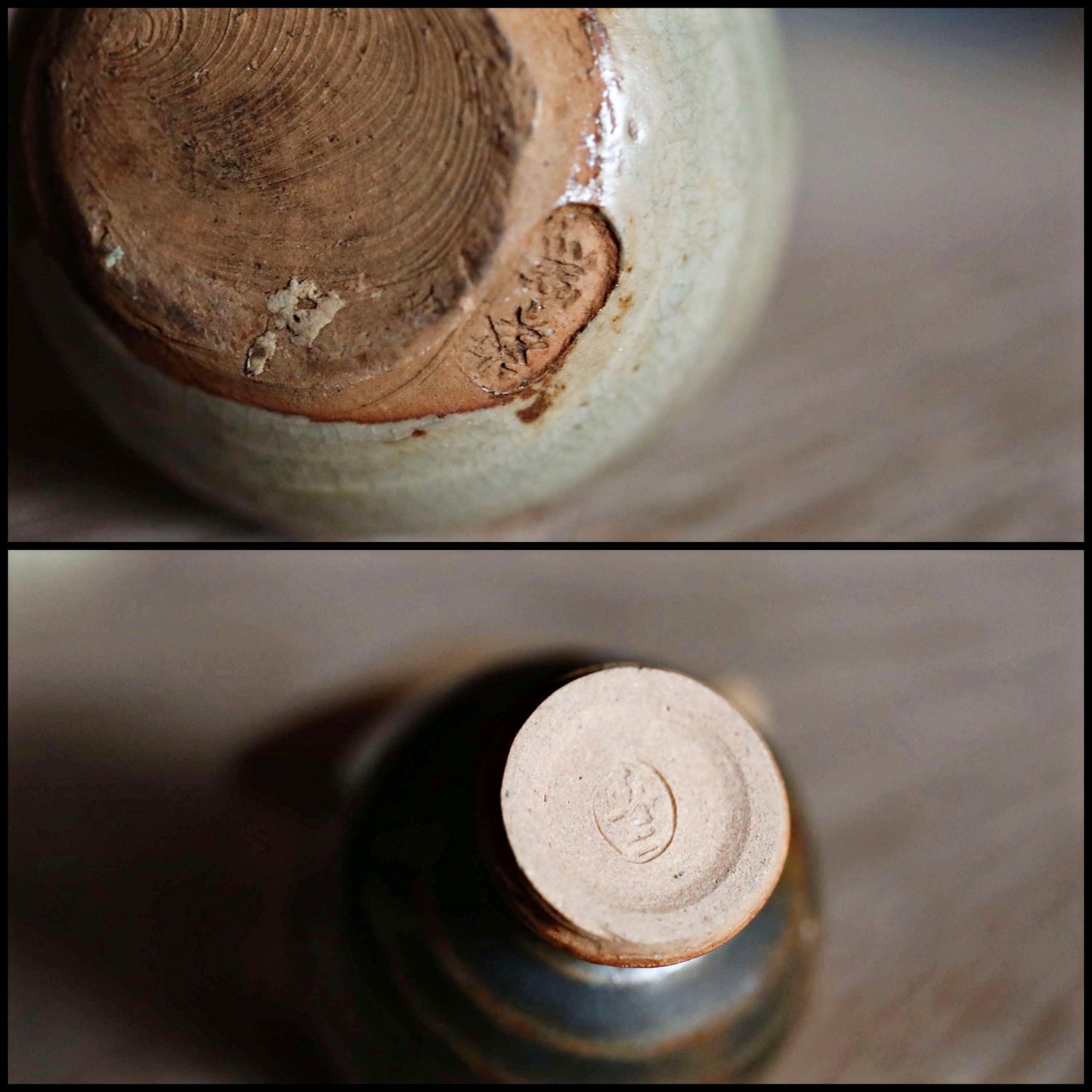 A pair of Kintsugi Tokkuri bottles and cups, Japanese antique porcelain sake bottle and cups with old words in Kanji H3.9in/10cm