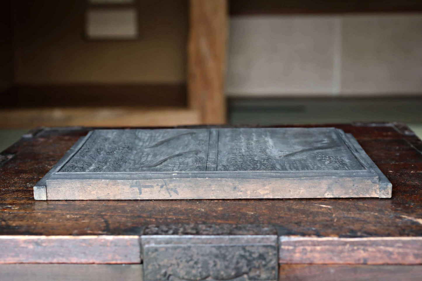RARE! Japanese Antique Radical of a kanji, calligraphic styles book wood block for printing 1890s hand carved font sample W11.8in/W30cm