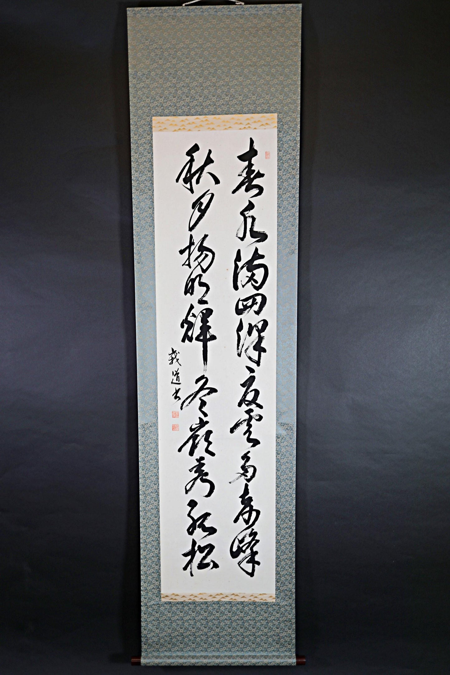 Japanese ZEN Buddhist temple Art painting "zen saying for four seasons" Kanji Calligraphy old hanging scroll KAKEJIKU H73.2in/H186cm