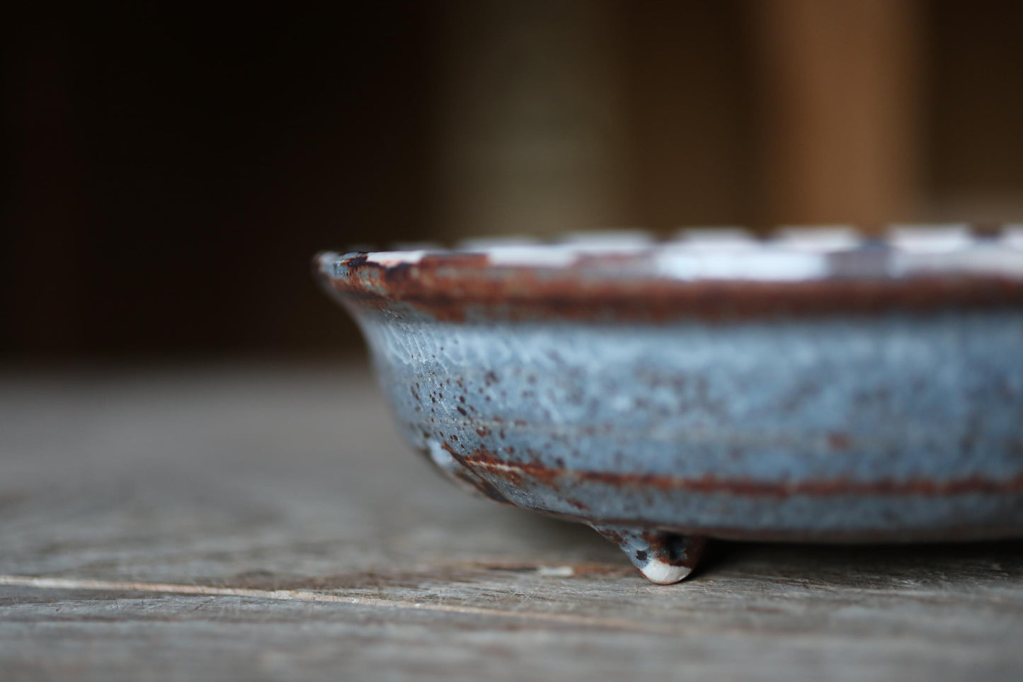 Fine serving bowl for sweet, Japanese vintage "SHINO" ware handmade pottery dish for tea Ceremony with Wood box signature H2.2xW7.9in