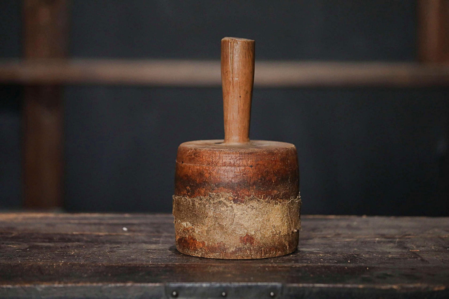 Japanese vintage wooden straw hammer name "KINUTA", MINGEI, Farmer's tool hand craft /wooden pedestal hat rack H9.3×5.1in/H23.5×13cm