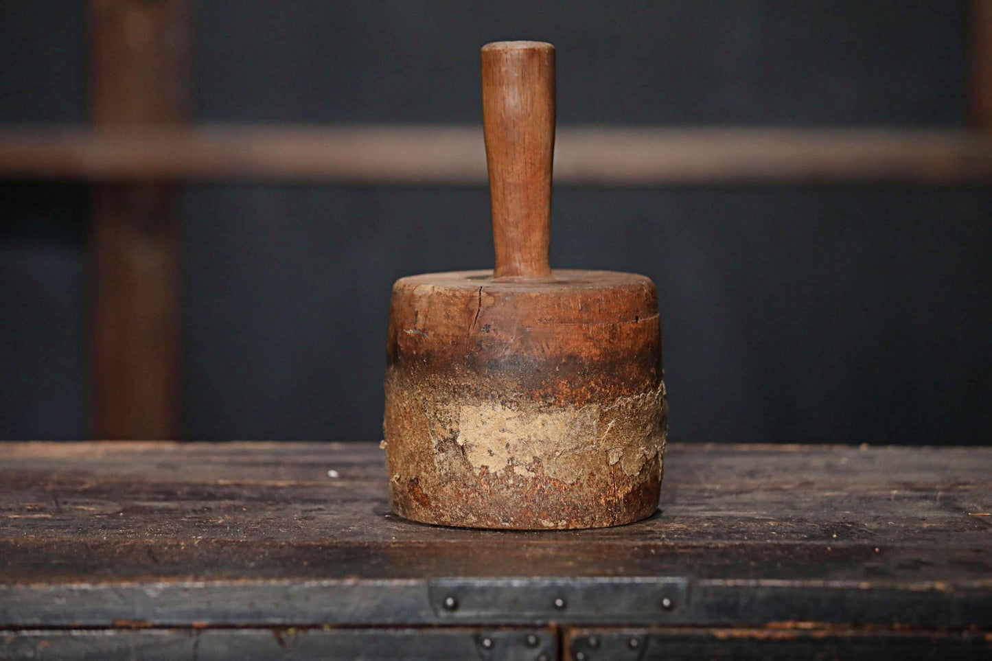 Japanese vintage wooden straw hammer name "KINUTA", MINGEI, Farmer's tool hand craft /wooden pedestal hat rack H9.3×5.1in/H23.5×13cm