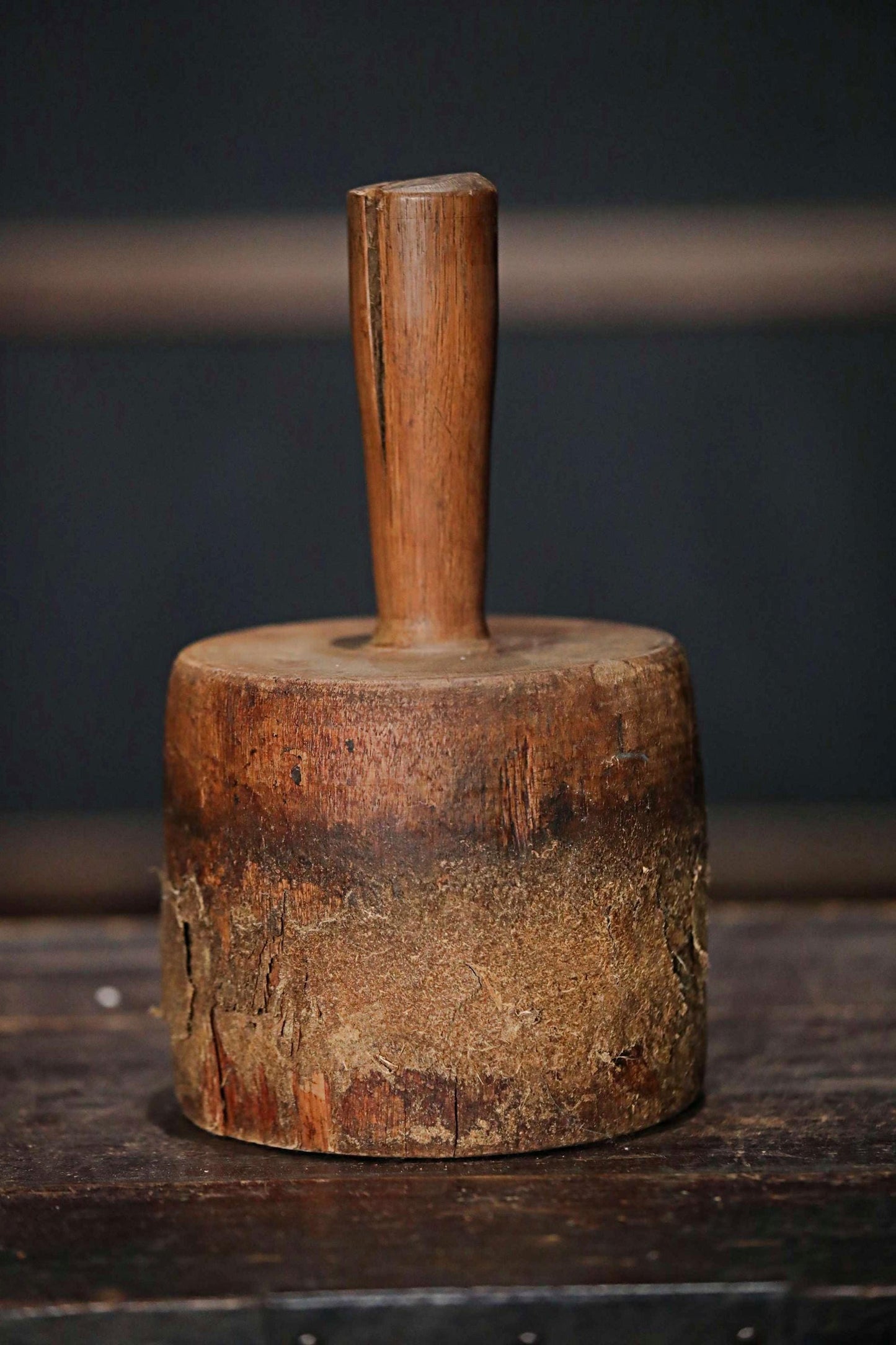 Japanese vintage wooden straw hammer name "KINUTA", MINGEI, Farmer's tool hand craft /wooden pedestal hat rack H9.3×5.1in/H23.5×13cm