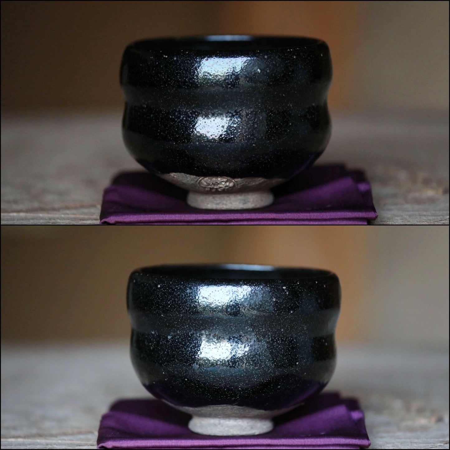FINE! green tea bowl Japanese Antique 1920s Black 楽RAKU CHAWAN signature handmade Matcha Tea Cup Tea Ceremony kiln with box W4.5in/W11.5cm