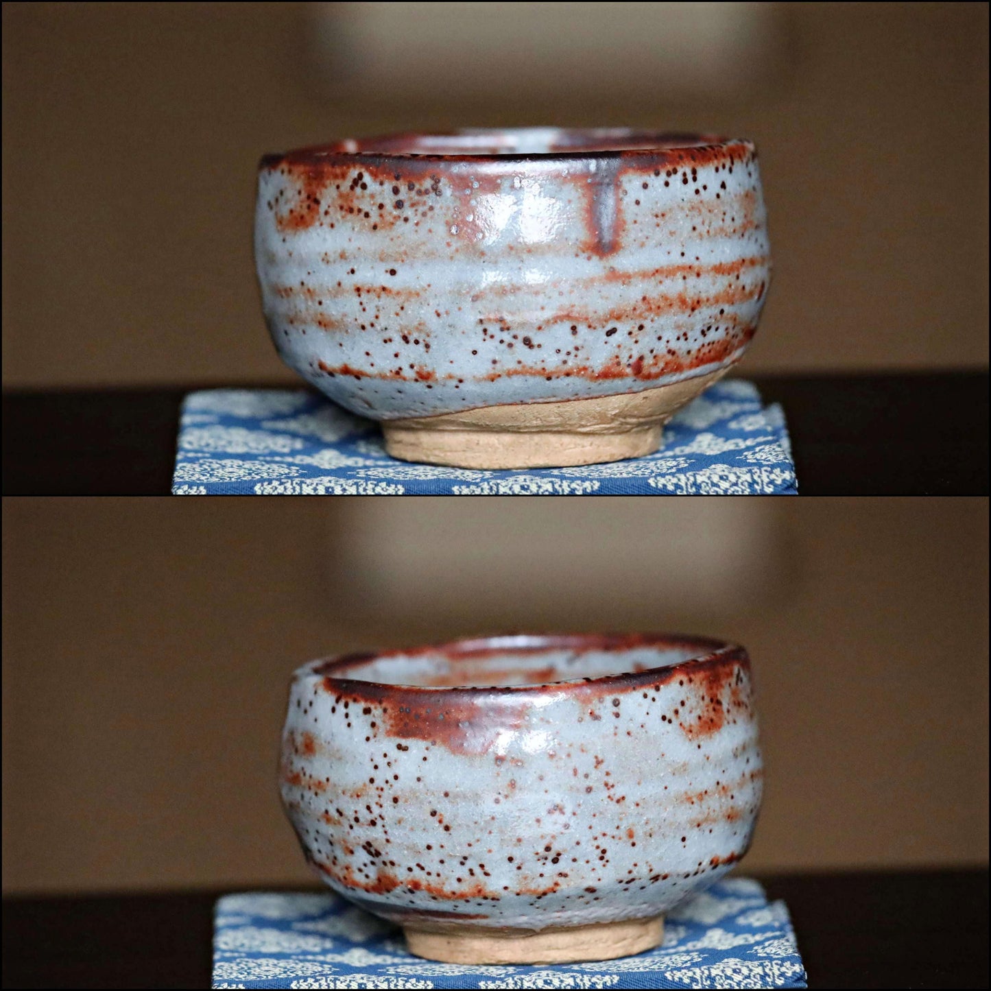 Green tea bowl Japanese vintage CHAWAN "SHINO" ware handmade Matcha Tea Cup Tea Ceremony ceramic with box, for GIFT 4.7in/12cm