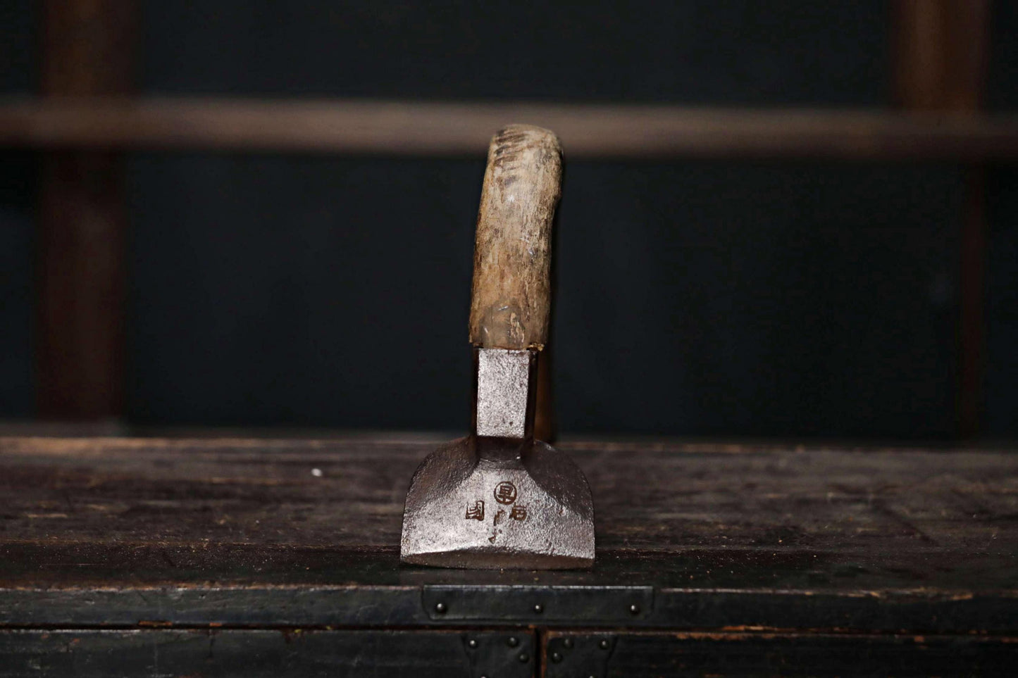 Japanese vintage caster's knife 釿 CHONA adze carpenter tool with sign, Carpenter's Axe, MINGEI hand made wood tool 1930s H24.8in/H63cm
