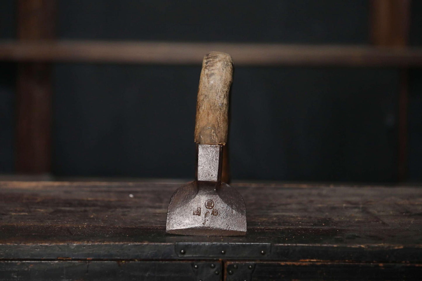 Japanese vintage caster's knife 釿 CHONA adze carpenter tool with sign, Carpenter's Axe, MINGEI hand made wood tool 1930s H24.8in/H63cm