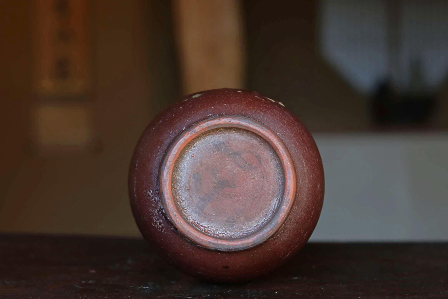 Japanese antique pottery "Bizen ware" Tokkuri flower vase 1800s Beautiful soil color and Green glaze H8.5×5.5in/H21.5×14cm