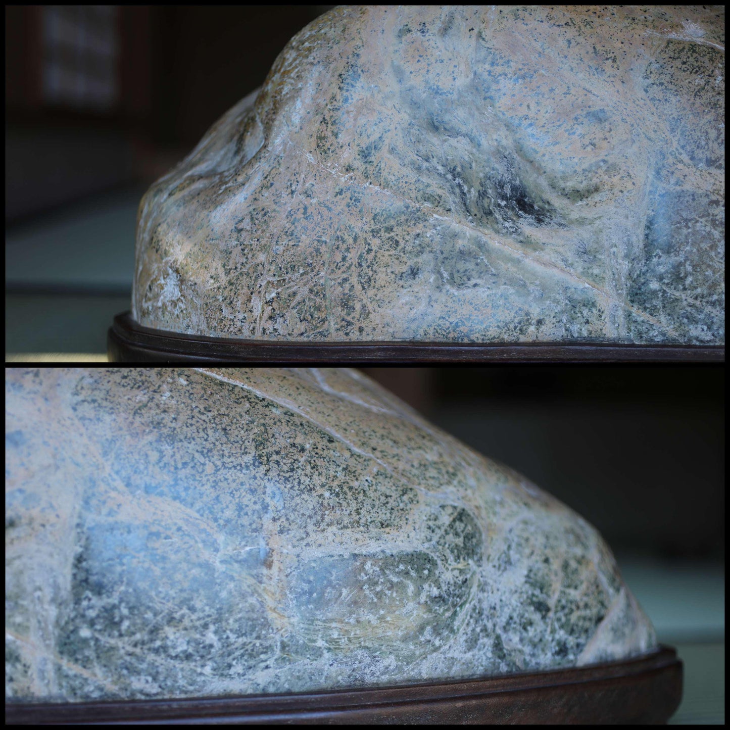 BIG! Japanese old "SUISEKI" scholars stone, indoor viewing stone, animism, with a hand carved pedestal Power stone H5.9xW21.3in/24x54cm