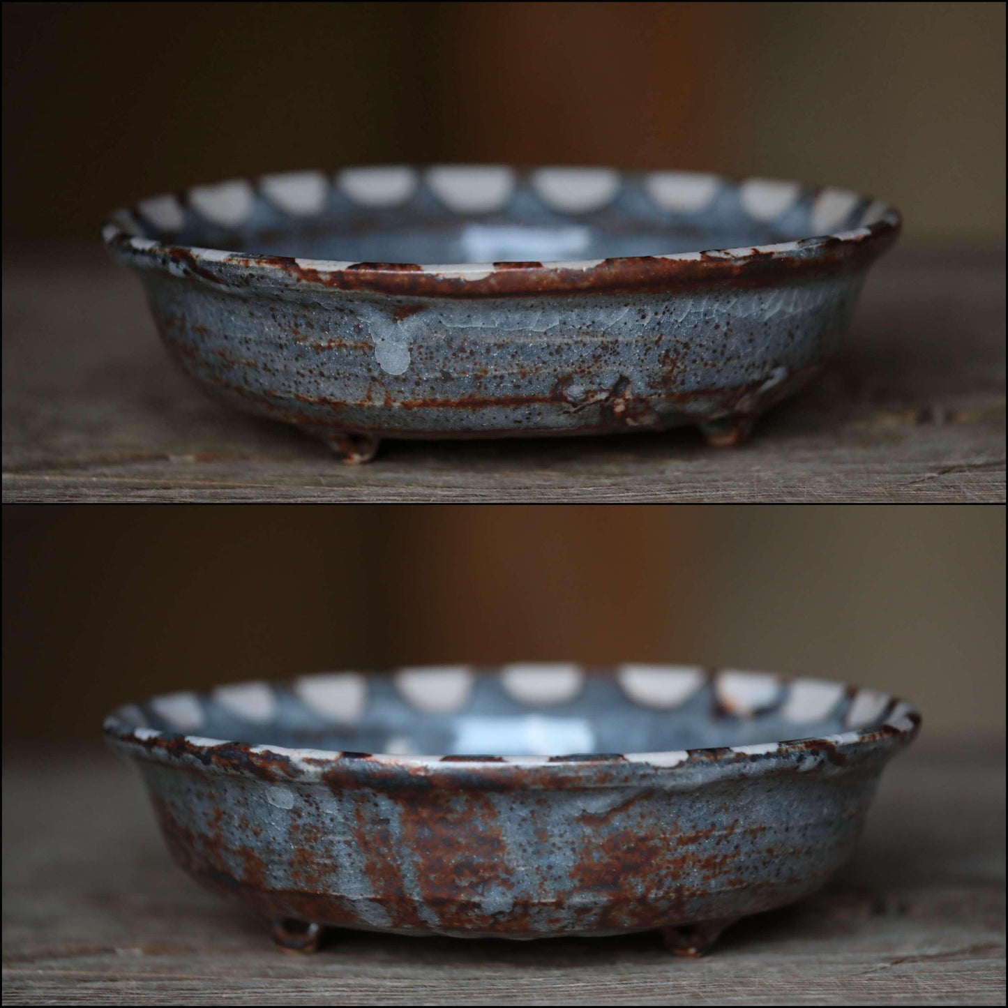 Fine serving bowl for sweet, Japanese vintage "SHINO" ware handmade pottery dish for tea Ceremony with Wood box signature H2.2xW7.9in