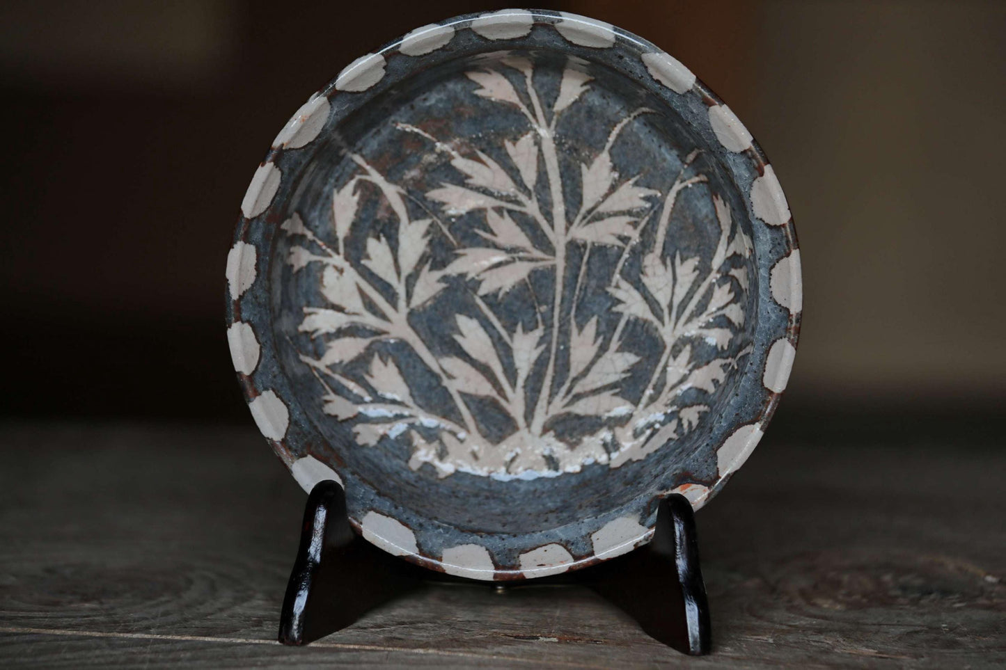 Fine serving bowl for sweet, Japanese vintage "SHINO" ware handmade pottery dish for tea Ceremony with Wood box signature H2.2xW7.9in