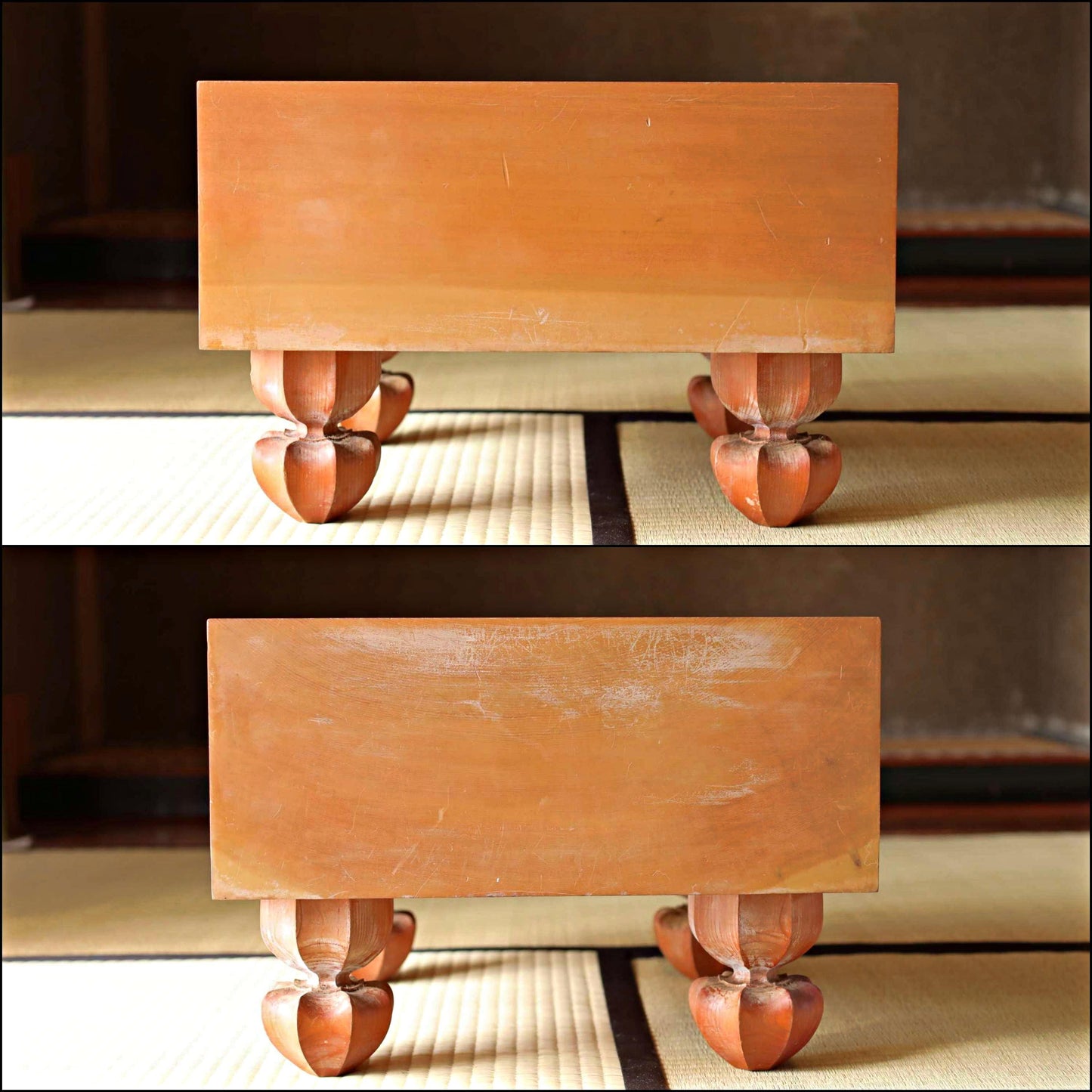 FINE! Go playing table curved out of a single wood, IGO stone shell set board game ,Japanese furniture HAMAGURI H11.9×17.9in/H30.3×45.5cm