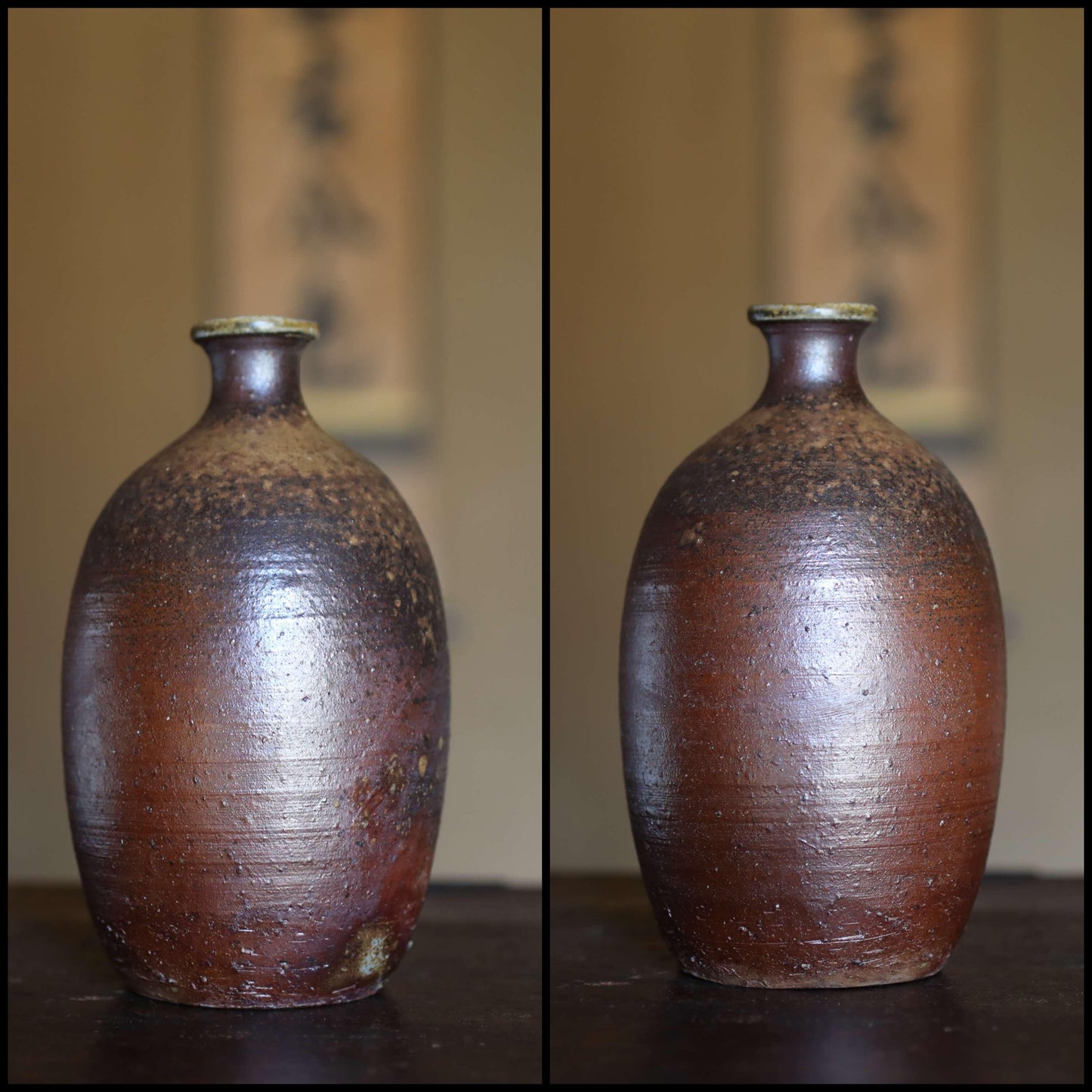 Japanese antique pottery "Bizen ware" Hidasuki flower vase 1960s Beautiful earth color no glazed with a box H7.1×3.9in/H18×10cm