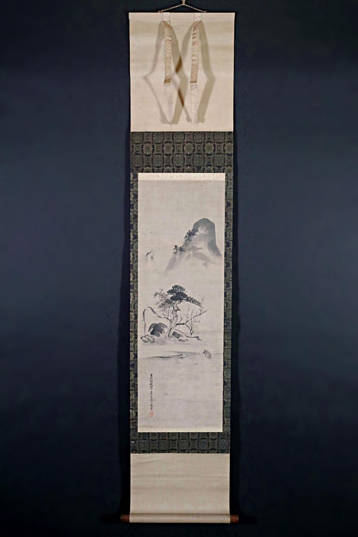 FINE! Japanese antique 1800s Edo Cranes Turtles art ink brush painting hanging scroll 土佐 Tosa school KAKEJIKU with BOX H57.5in/146cm