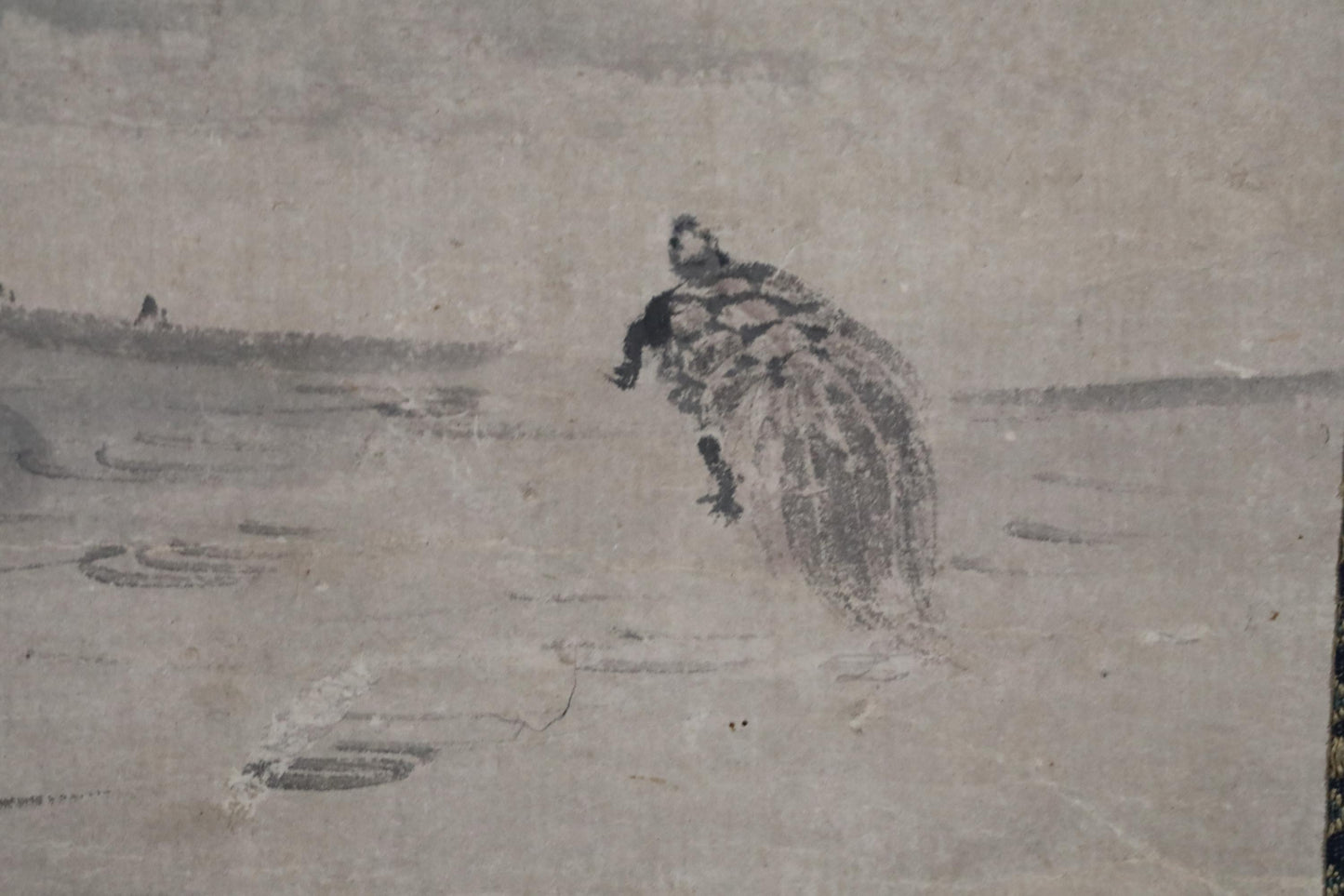 FINE! Japanese antique 1800s Edo Cranes Turtles art ink brush painting hanging scroll 土佐 Tosa school KAKEJIKU with BOX H57.5in/146cm