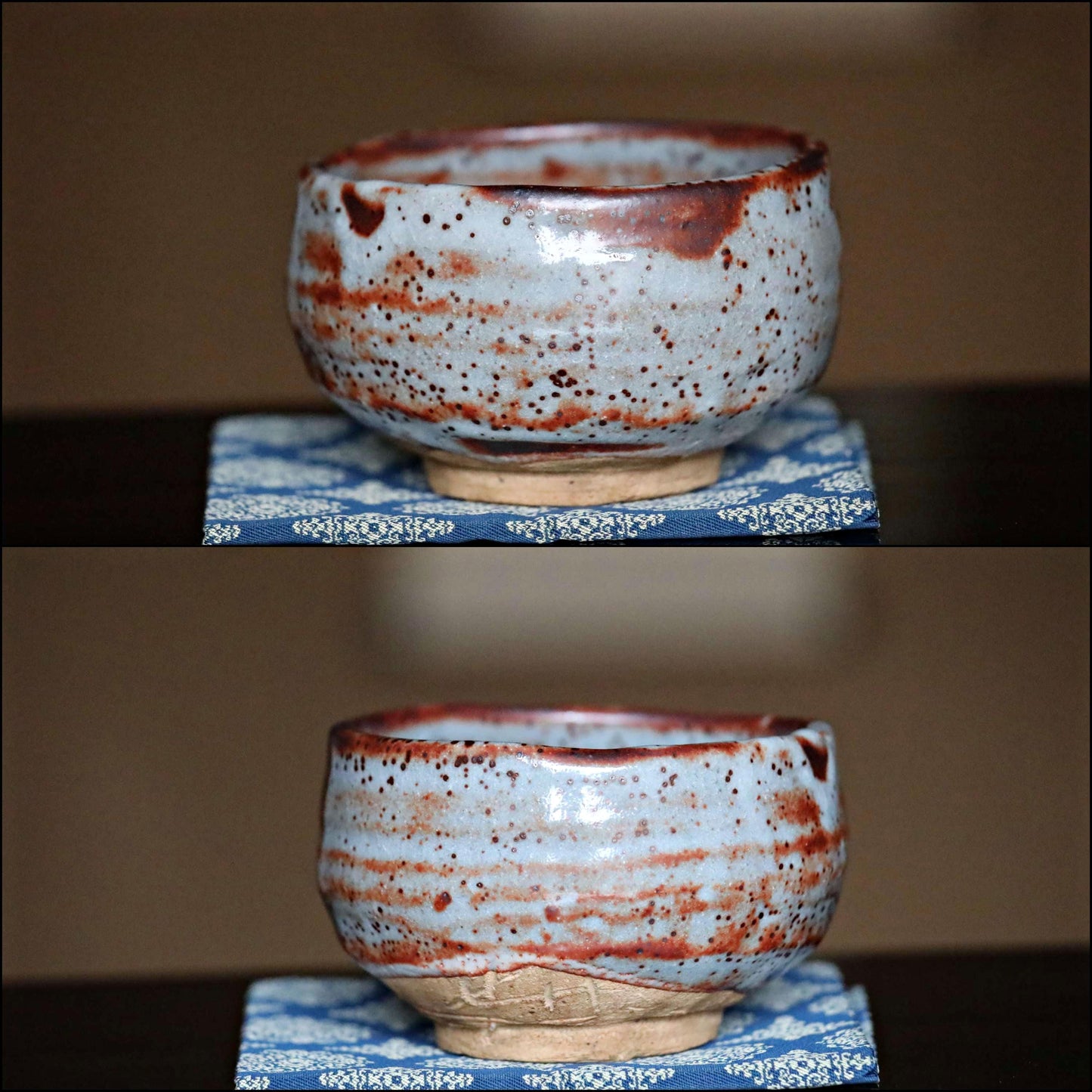 Green tea bowl Japanese vintage CHAWAN "SHINO" ware handmade Matcha Tea Cup Tea Ceremony ceramic with box, for GIFT 4.7in/12cm