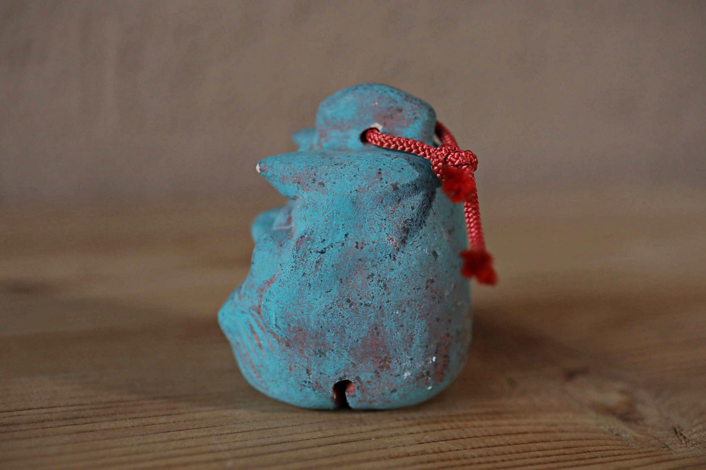 Japanese small pottery bell blue ONI demon doll talisman ornament Paper weight, Christmas Ornament Japanese vintage small bell H3.1in/2.4cm
