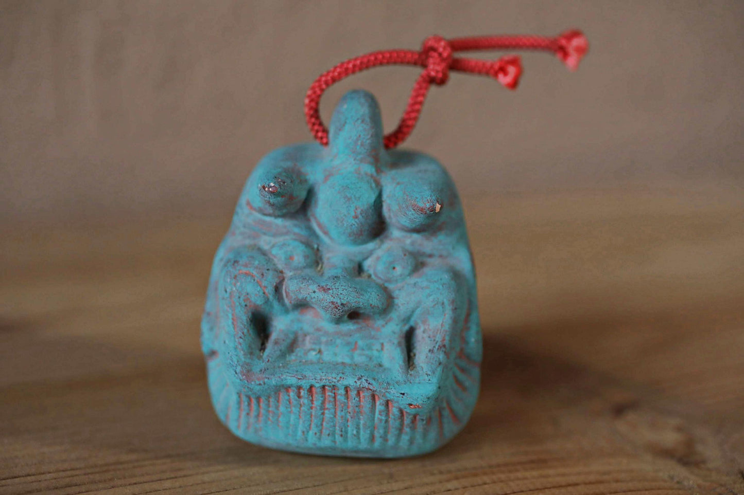 Japanese small pottery bell blue ONI demon doll talisman ornament Paper weight, Christmas Ornament Japanese vintage small bell H3.1in/2.4cm