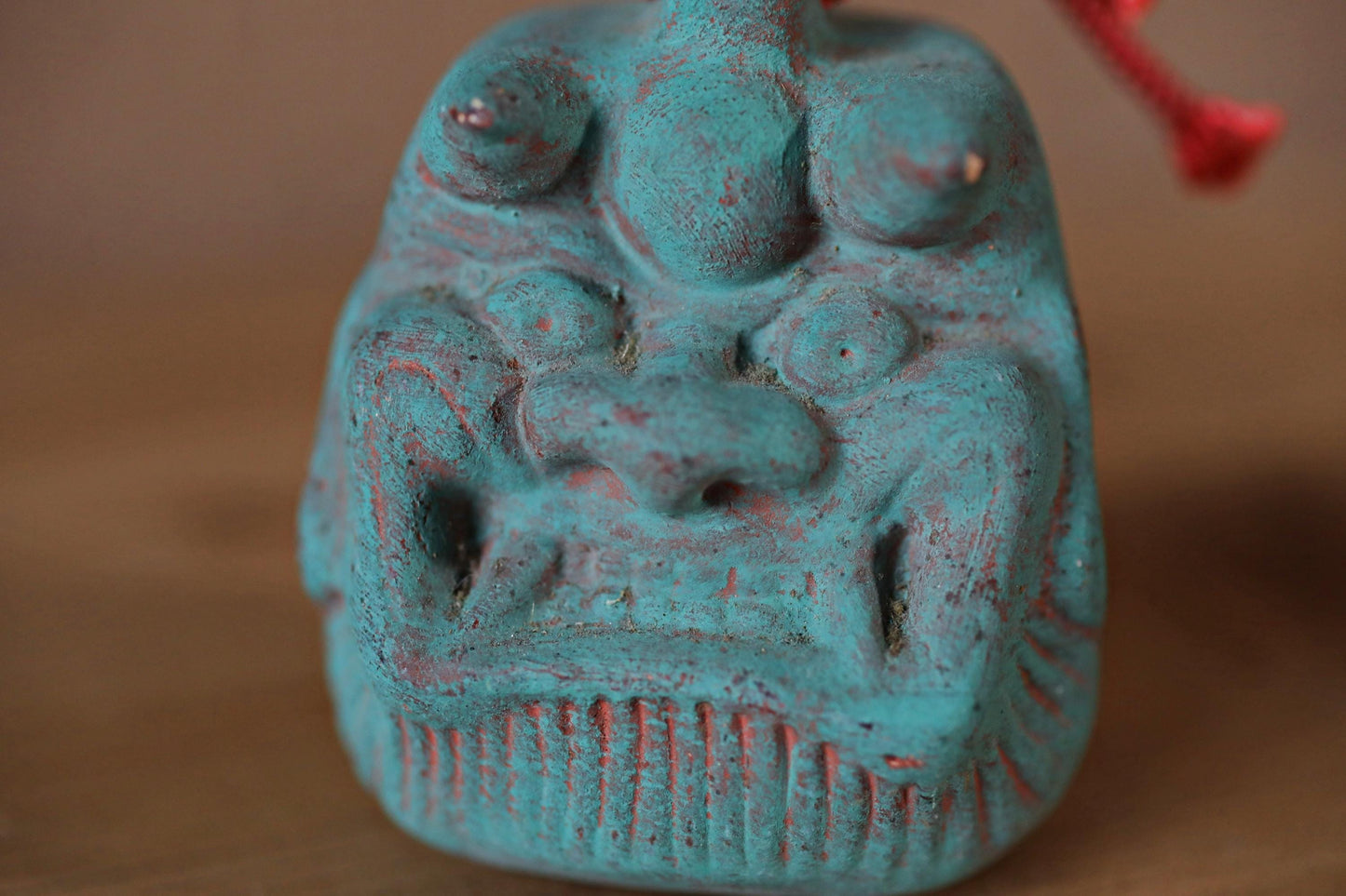 Japanese small pottery bell blue ONI demon doll talisman ornament Paper weight, Christmas Ornament Japanese vintage small bell H3.1in/2.4cm