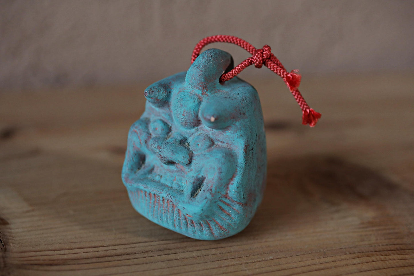 Japanese small pottery bell blue ONI demon doll talisman ornament Paper weight, Christmas Ornament Japanese vintage small bell H3.1in/2.4cm
