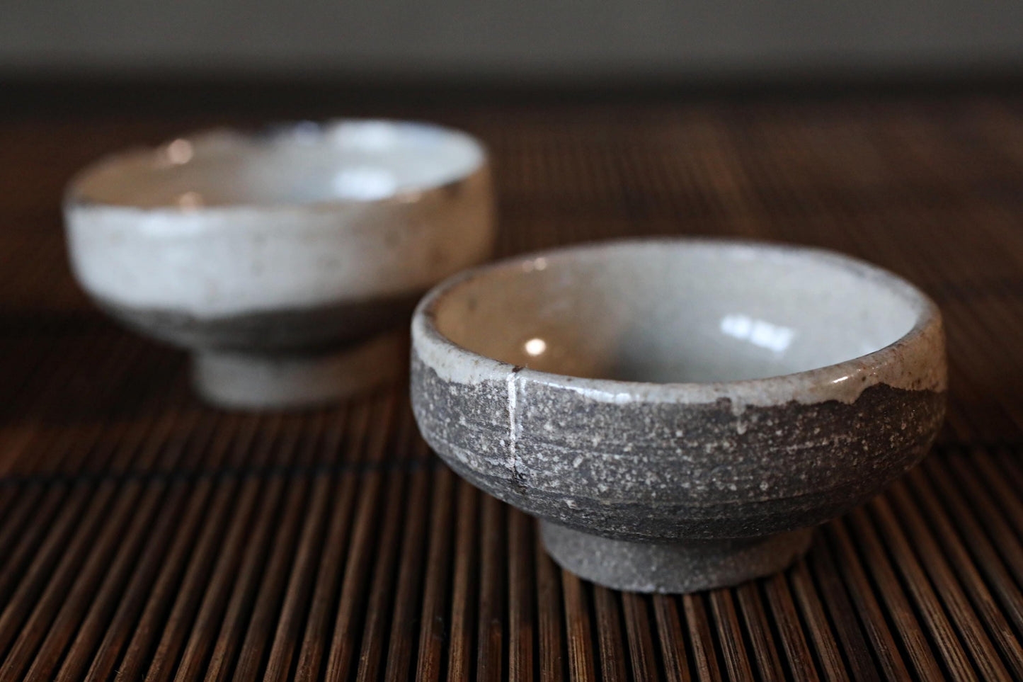 Japanese antique set of 3 small sake cup old KARATSU kintusgi silver repair "sakazuki" "guinomi" For gift 1700s H1.2×2.2in/H3×5.5cm