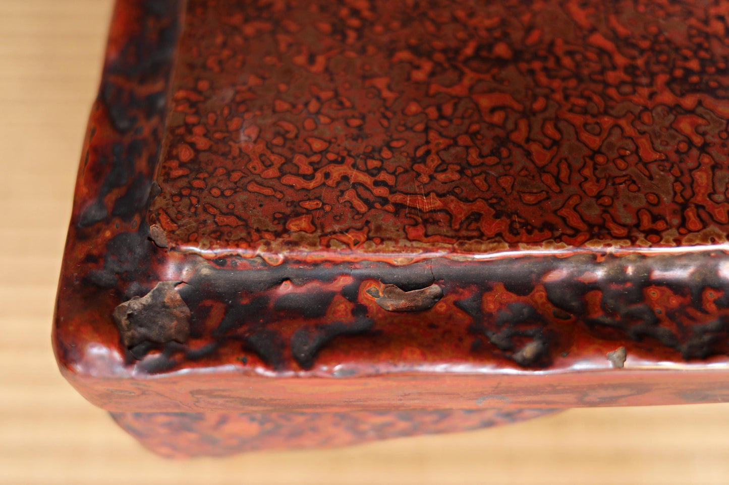 FINE! Japanese antique very thick lacquer pedestal Reddish brown color BONSAI stand, low tea table 17.9×13.2in/45.5×33.5cm