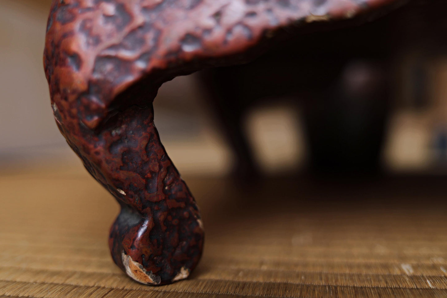 FINE! Japanese antique very thick lacquer pedestal Reddish brown color BONSAI stand, low tea table 17.9×13.2in/45.5×33.5cm