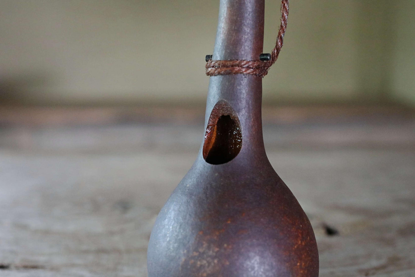 RARE! Japanese antique very light vase floral organs hand made of natural GOURD bottle with vine, wooden box, Tea ceremony H11×2.8in /28x7cm